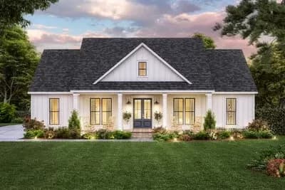 3-Bed Modern Farmhouse Plan with Perfect Exterior Symmetry - 1924 Sq Ft