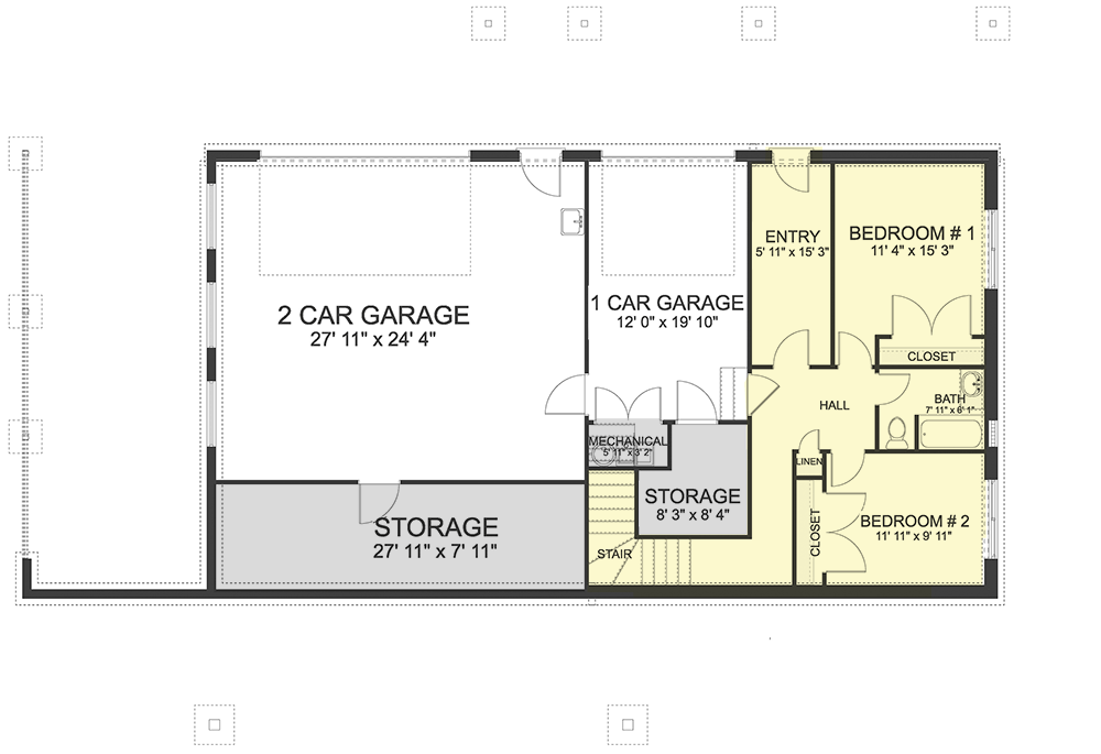 Plan 61377UT: Mountain Ranch Home Plan with Sunroom and Lower Level Garage - Floor Plan - Lower Level - Craftsman, Mountain, Ranch, Vacation