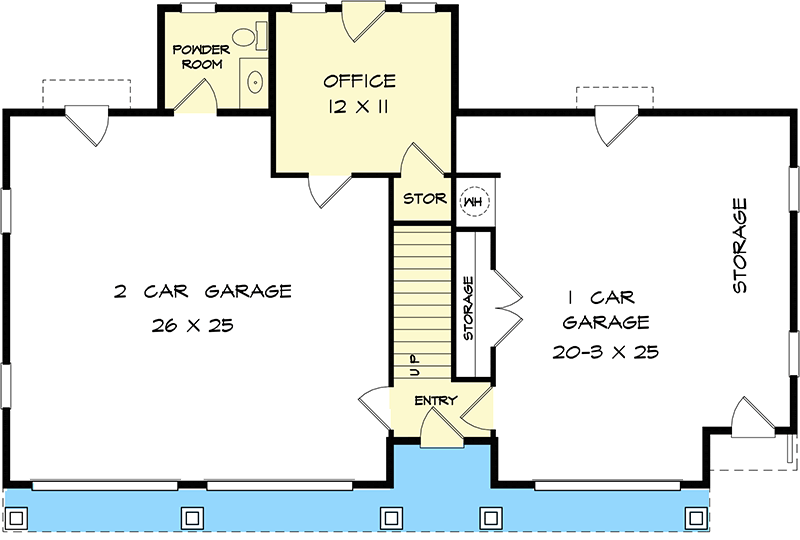 Plan 360078DK: 3-Car Garage Apartment Under 1500 Square Feet with Home Office - Floor Plan - Main Level - Carriage, Cottage, Country, Craftsman