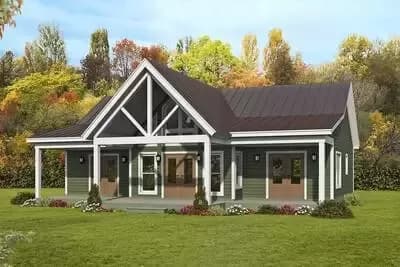 2-Bed House Plan with Vaulted Porches Front and Back