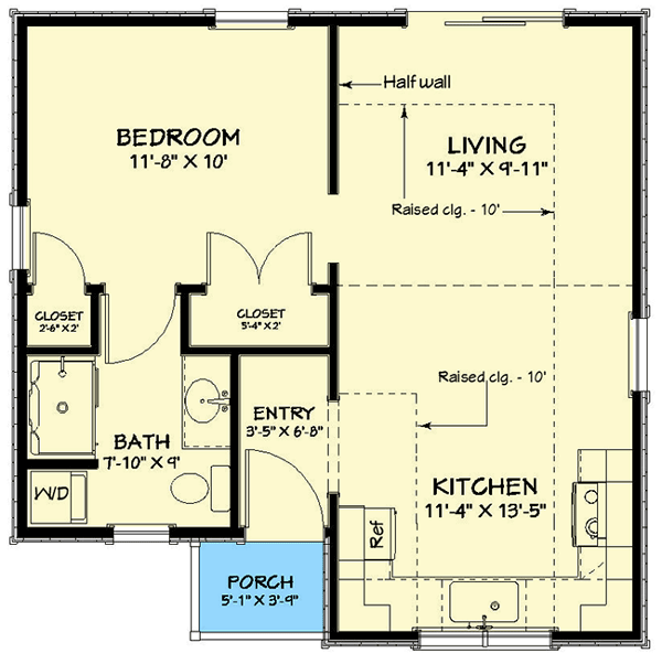 Plan 560018TCD: Tiny Home Plan Perfect for an ADU - Floor Plan - Main Level - Cottage, Country, Traditional