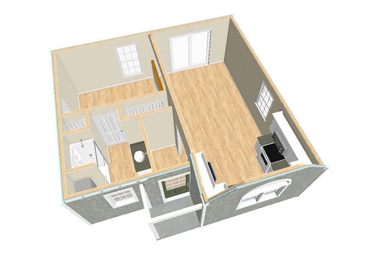 Plan 560018TCD: Tiny Home Plan Perfect for an ADU - Floor Plan - First Floor - Birdseye View - Cottage, Country, Traditional
