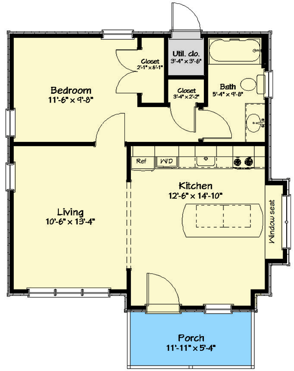 Plan 560023TCD: Tiny Home Plan with Attractive Front Porch - Floor Plan - Main Level - Cottage, Country, Traditional