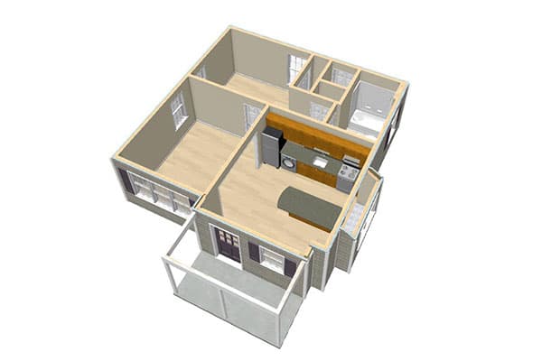 Plan 560023TCD: Tiny Home Plan with Attractive Front Porch - Floor Plan - First Floor - Birdseye View - Cottage, Country, Traditional