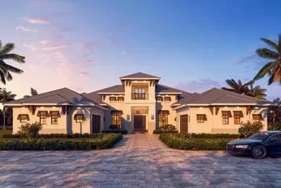 Mediterranean House Plan with Parking Courtyard and Bonus Room - 4382 Sq Ft