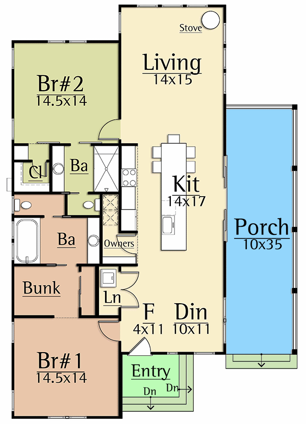 Plan 18884CK: Compact Country House Plan with Detached Garage - Floor Plan - Main Level - Cottage, Country, Modern Farmhouse, Mountain, New American, Rustic, Vacation