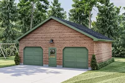 2-Car Detached Garage Plan with Wood Log Siding