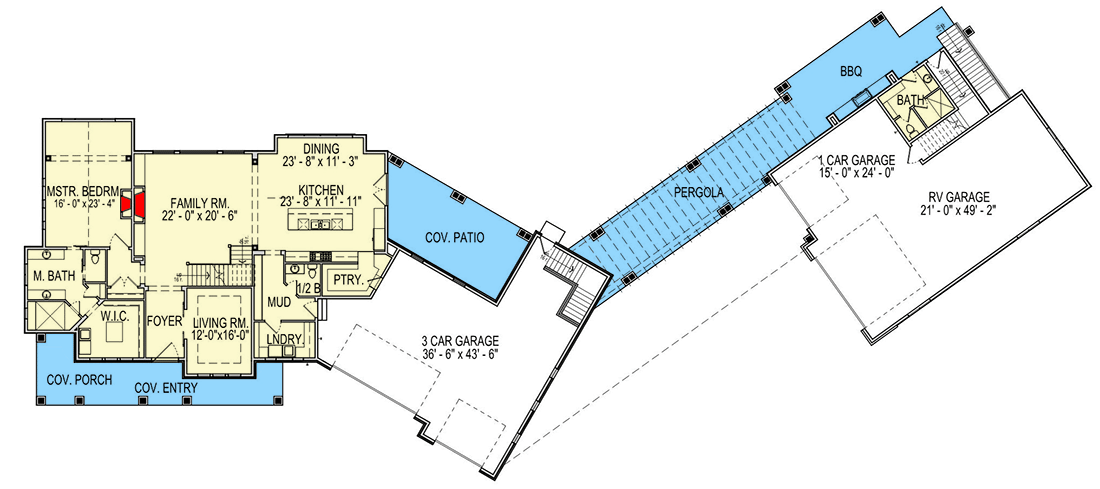 Plan 290147IY: Modern Farmhouse Plan with RV Garage with Loft Above - Floor Plan - Main Level - Country, Craftsman, Modern Farmhouse, New American
