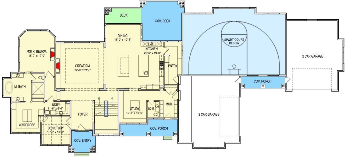 Plan 290150IY: Spacious Contemporary Country House Plan with Sports Court - Floor Plan - Main Level - European, Transitional