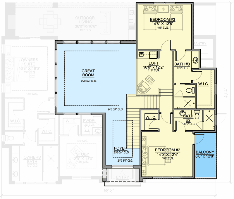 Plan 65635BS: 2-Story Coastal Contemporary House Plan with Study and Main-Floor Owner's Suite - 2803 Sq Ft - Floor Plan - 2nd Floor - Coastal, Coastal Contemporary, Contemporary, European, Florida-Style, Mid Century Modern