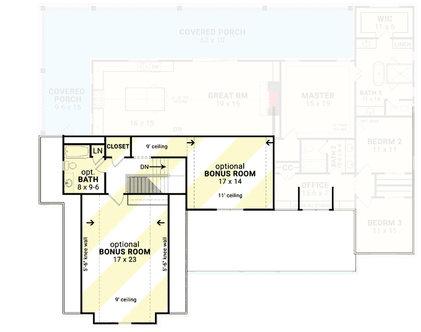 Plan 12320JL: One-Story Farmhouse Plan with Rear Wrap-Around Porch and Bonus Expansion - 2230 Sq Ft - Floor Plan - Bonus Level - Country, Farmhouse, Modern Farmhouse, New American, Traditional