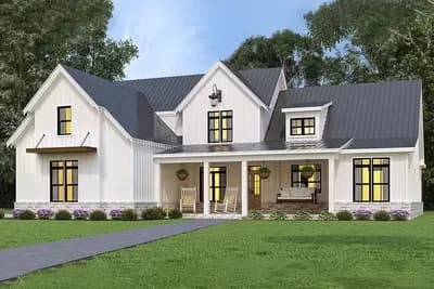 One-Story Farmhouse Plan with Rear Wrap-Around Porch and Bonus Expansion - 2230 Sq Ft