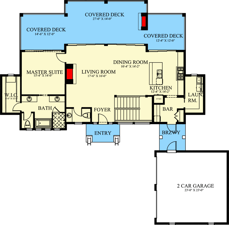 Plan 24130BG: Contemporary Mountain Home Plan with Incredible View To The Back - Floor Plan - Main Level - Contemporary, Mid Century Modern, Modern, Mountain, Prairie