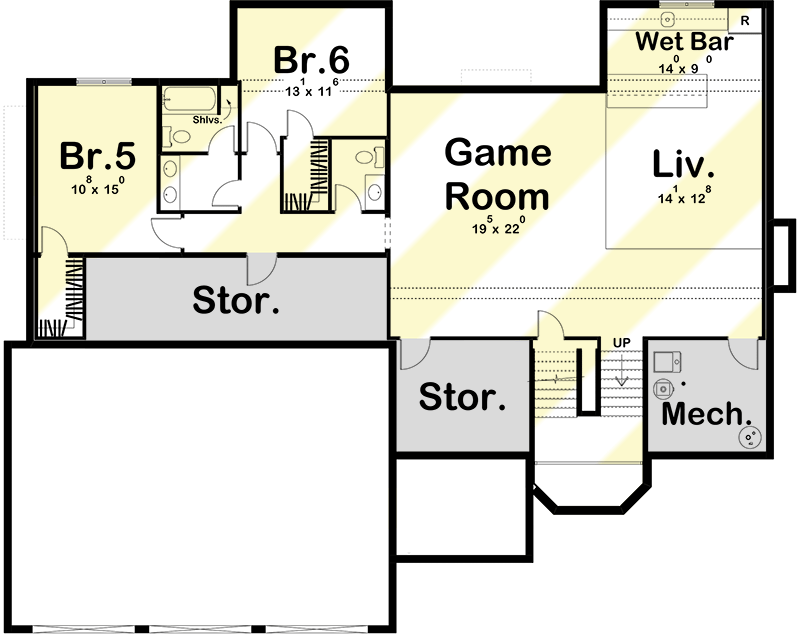 Plan 62357DJ: 4-Bed House Plan with Fireplaces in the Home Office and the 2-Story Great Room - Floor Plan - Optional Lower Level Layout ($ Paid Option) - New American, Traditional, Transitional