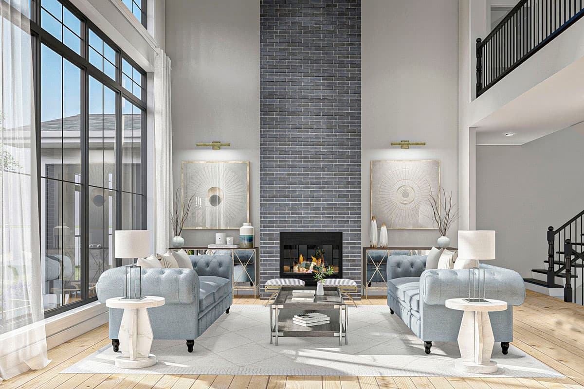 Plan 62357DJ: 4-Bed House Plan with Fireplaces in the Home Office and the 2-Story Great Room - Image #4 - New American, Traditional, Transitional