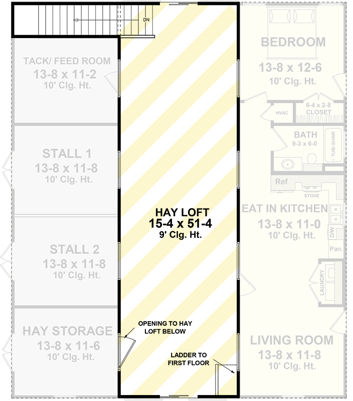 Plan 51196MM: Barndominium-Style House Plan with Hay Loft and Drive-Through Tractor Storage - Floor Plan - 2nd Floor - Barndominium, Country, Rustic