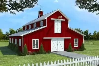 Barndominium-Style House Plan with Hay Loft and Drive-Through Tractor Storage