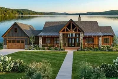 Mountain Lake Home Plan with Vaulted Great Room and Pool House - 3017 Sq Ft