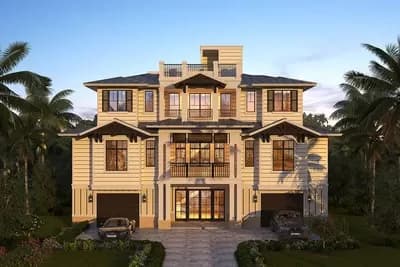 Southern Coastal Home Plan with Elevator and Split Bedrooms