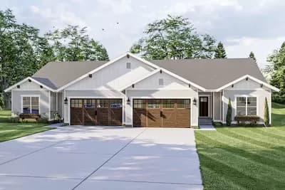 Craftsman Multi-Family House Plan with 2 Units - 3 Beds and 1616 Sq Ft Each