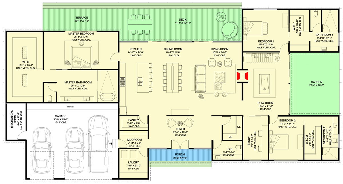 Plan 311021RMZ: Exclusive Contemporary Ranch with Garden and Deluxe Master Suite - Floor Plan - Main Level - Contemporary, Mid Century Modern, Modern, Northwest, Ranch