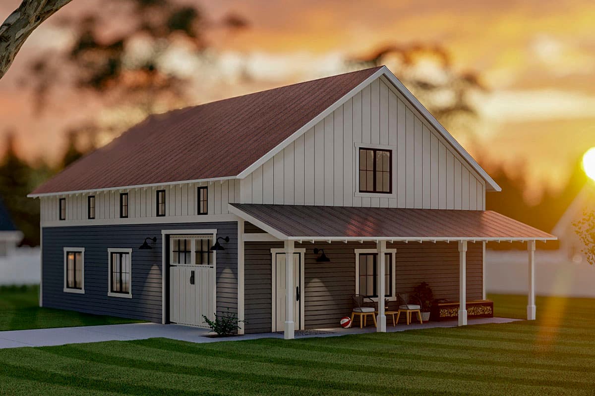 Plan 62362DJ: Barn-like Detached Garage with Clerestory Windows - Image #4 - Barndominium, Country, Traditional
