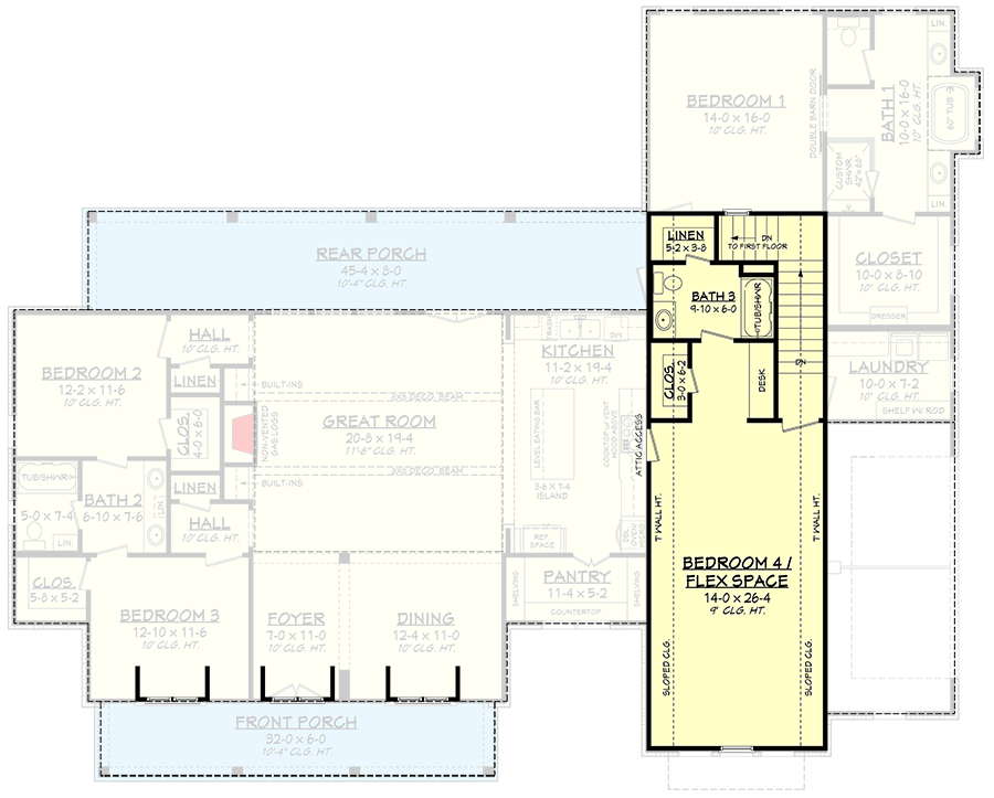 Plan 51860HZ: One-and-a-Half Story Modern Farmhouse with up to 4 Bedrooms - Floor Plan - Second Level - Country, Farmhouse, Modern Farmhouse, New American, Southern