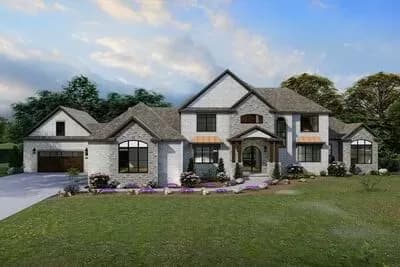 European Country Home Plan with 5-Car Garage and Home Office