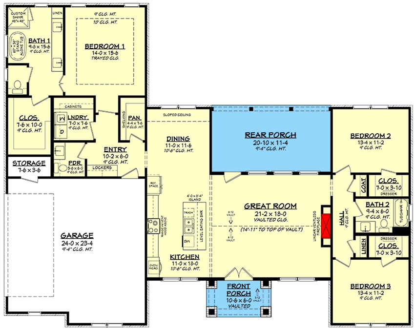Plan 51861HZ: One-story Contemporary Texas Ranch  Home Plan with 3 Beds - Floor Plan - Main Level - Country, Hill Country, Ranch