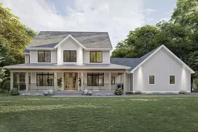 4-Bed Farmhouse Plan with Wraparound Porch and Laundry Upstairs - 3071 Sq Ft