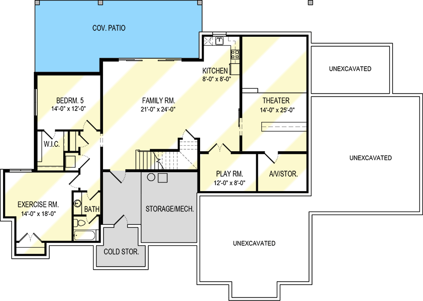 Plan 290154IY: Contemporary Two-story House Plan with Home Theater in Walk-out Basement - Floor Plan - Lower Level - Contemporary, Northwest, Prairie