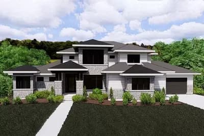 Contemporary Two-story House Plan with Home Theater in Walk-out Basement