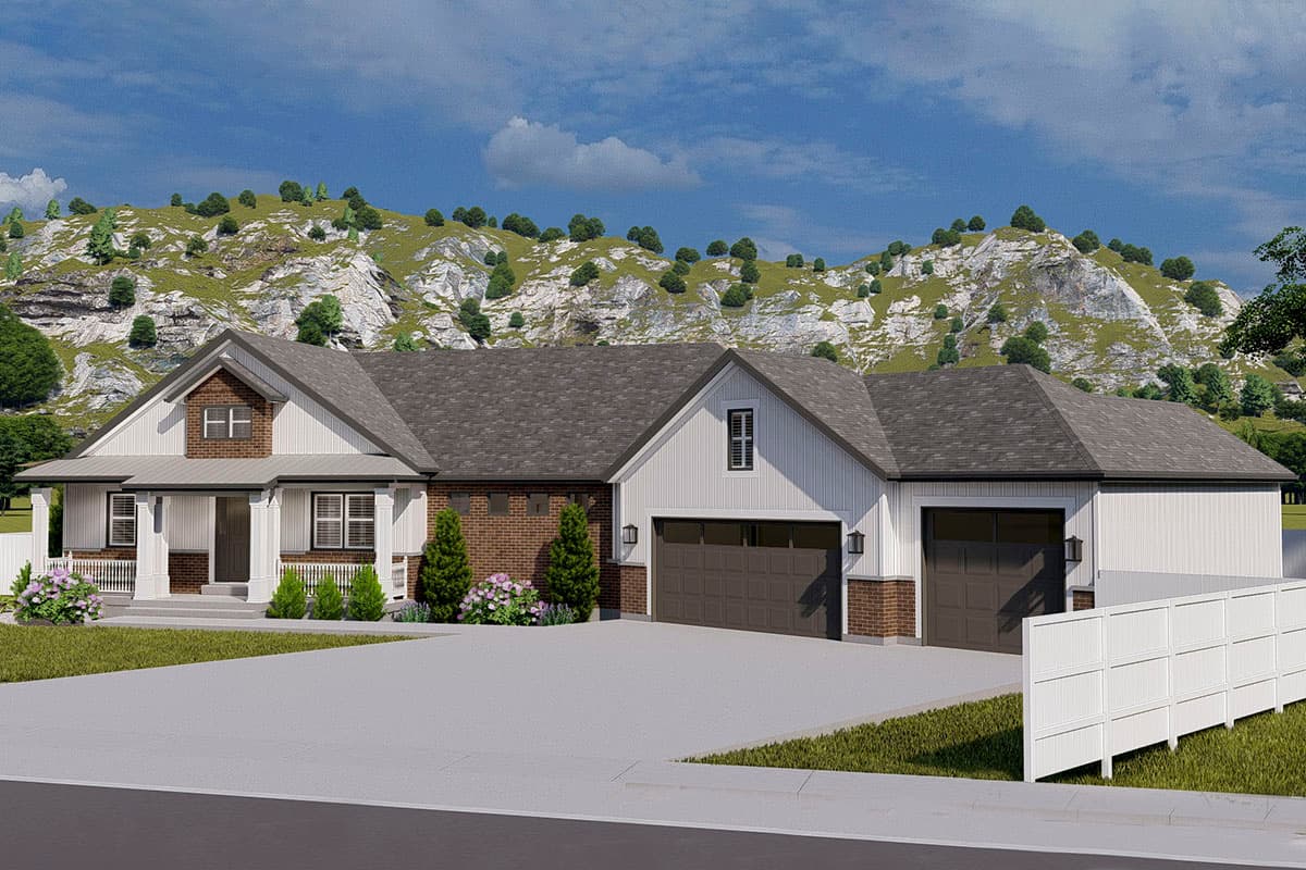 Plan 61382UT: Exclusive Country Ranch Home Plan with Home Office and Angled Garage - Image #7 - Country, Craftsman, Mountain, New American, Ranch