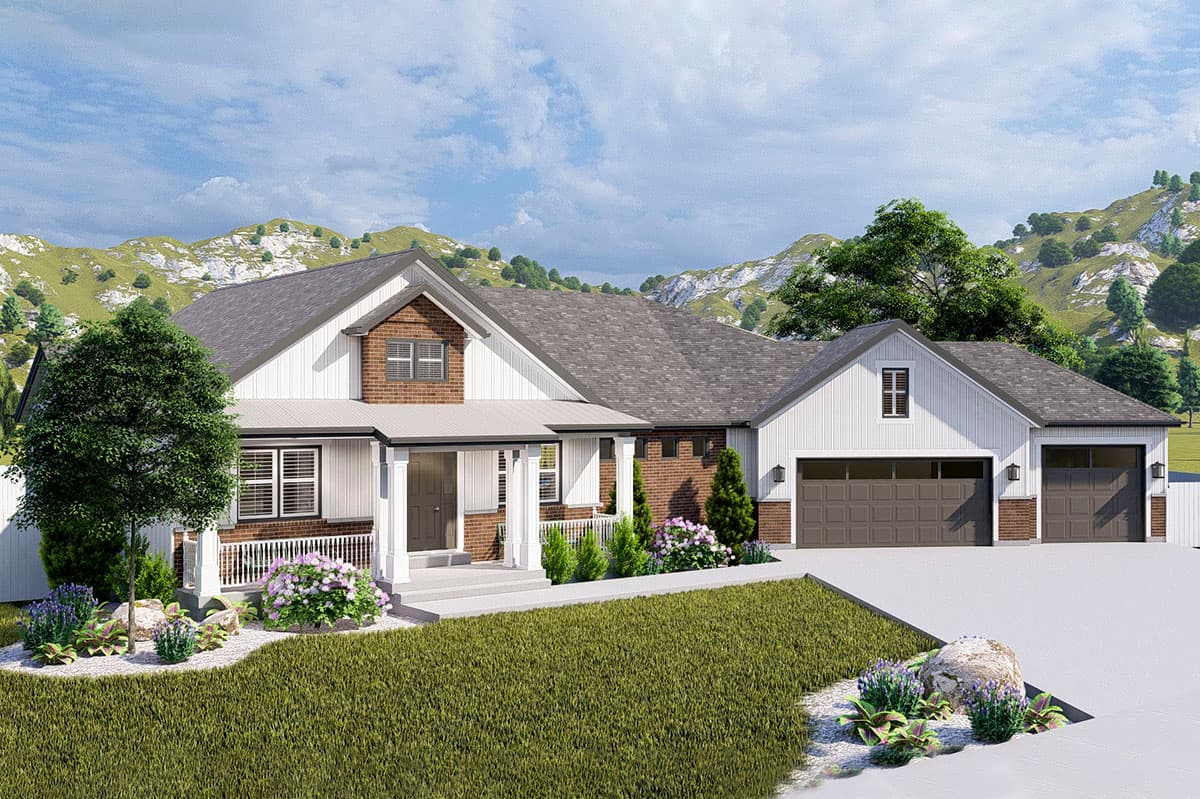 Plan 61382UT: Exclusive Country Ranch Home Plan with Home Office and Angled Garage - Image #11 - Country, Craftsman, Mountain, New American, Ranch