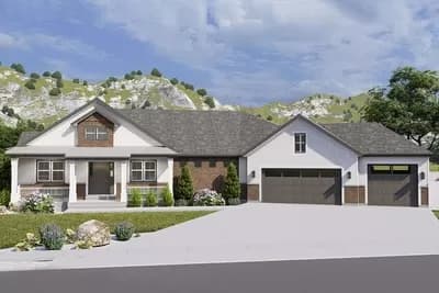 Exclusive Country Ranch Home Plan with Home Office and Angled Garage