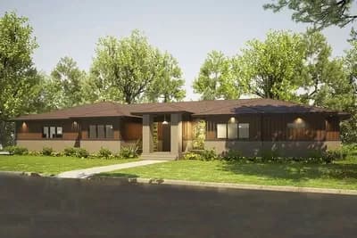 Mid-Century Modern House Plan with Split Bedrooms and 3-Car Garage