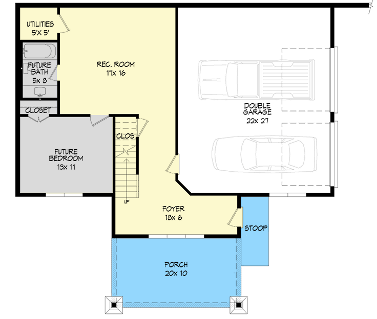 Plan 68759VR: Mountain Home Plan with Double Garage and Open Living Space - 1911 Sq Ft - Floor Plan - Lower Level - Country, Mountain, Ranch, Rustic, Vacation