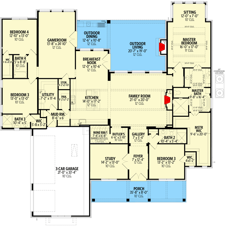 Plan 440014PWL: Exclusive One-level House Plan with Deluxe Master Bedroom - Floor Plan - Main Level - Country, Craftsman, New American, Northwest