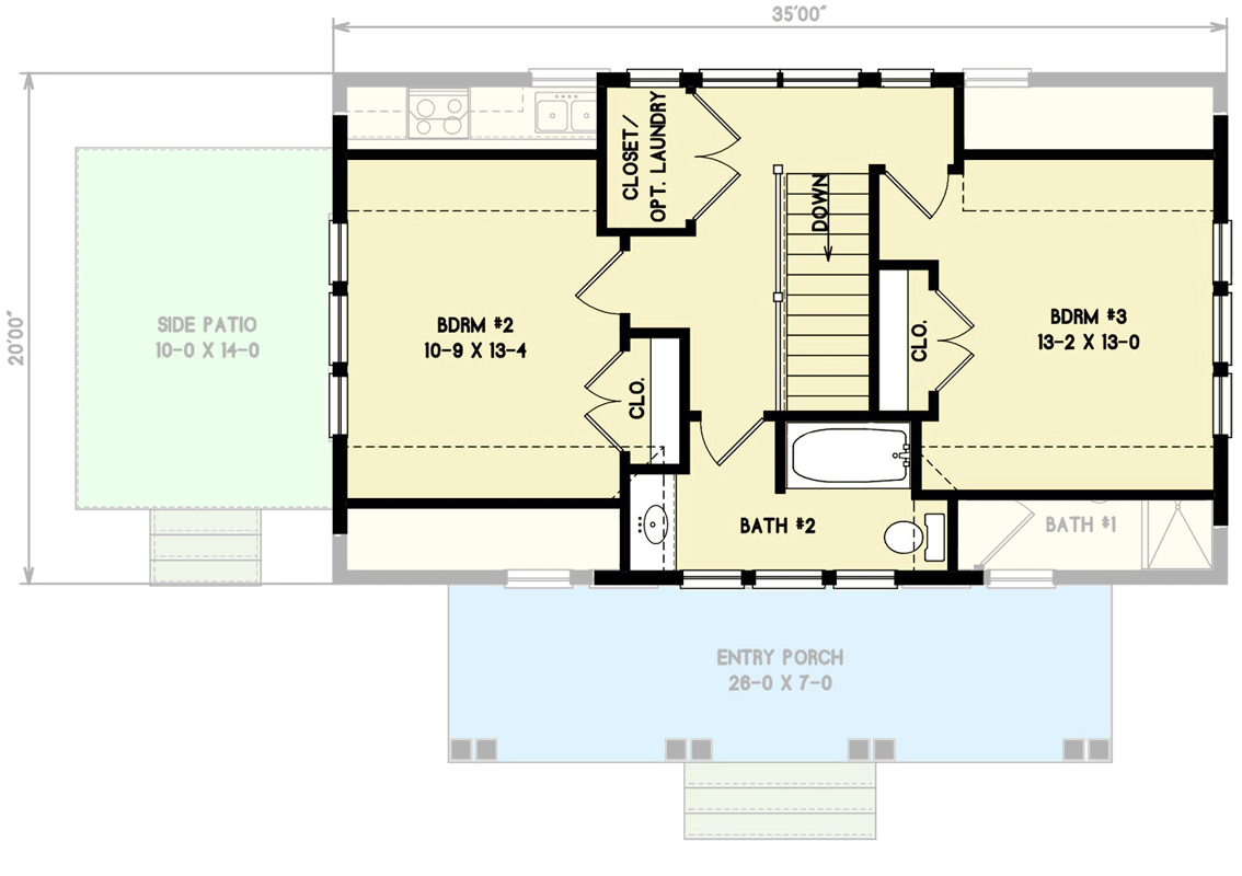 Plan 31589GF: Two-Story Cottage Plan with 3 Bedrooms - 1269 Sq Ft - Floor Plan - 2nd Floor - Cabin, Cottage, Country, Farmhouse, Modern Farmhouse, New American, Traditional, Vacation