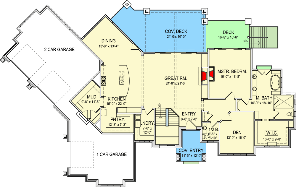 Plan 290158IY: 6-Bed Mountain Craftsman Home Plan with Spacious Walkout Basement - Floor Plan - Main Level - Craftsman, Mountain, New American, Northwest, Ranch