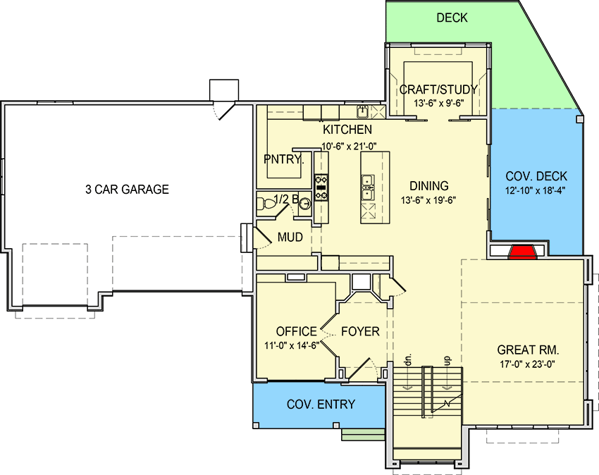 Plan 290163IY: 5-Bed Transitional House Plan for Sloped Lot - Floor Plan - Main Level - European, Traditional, Transitional