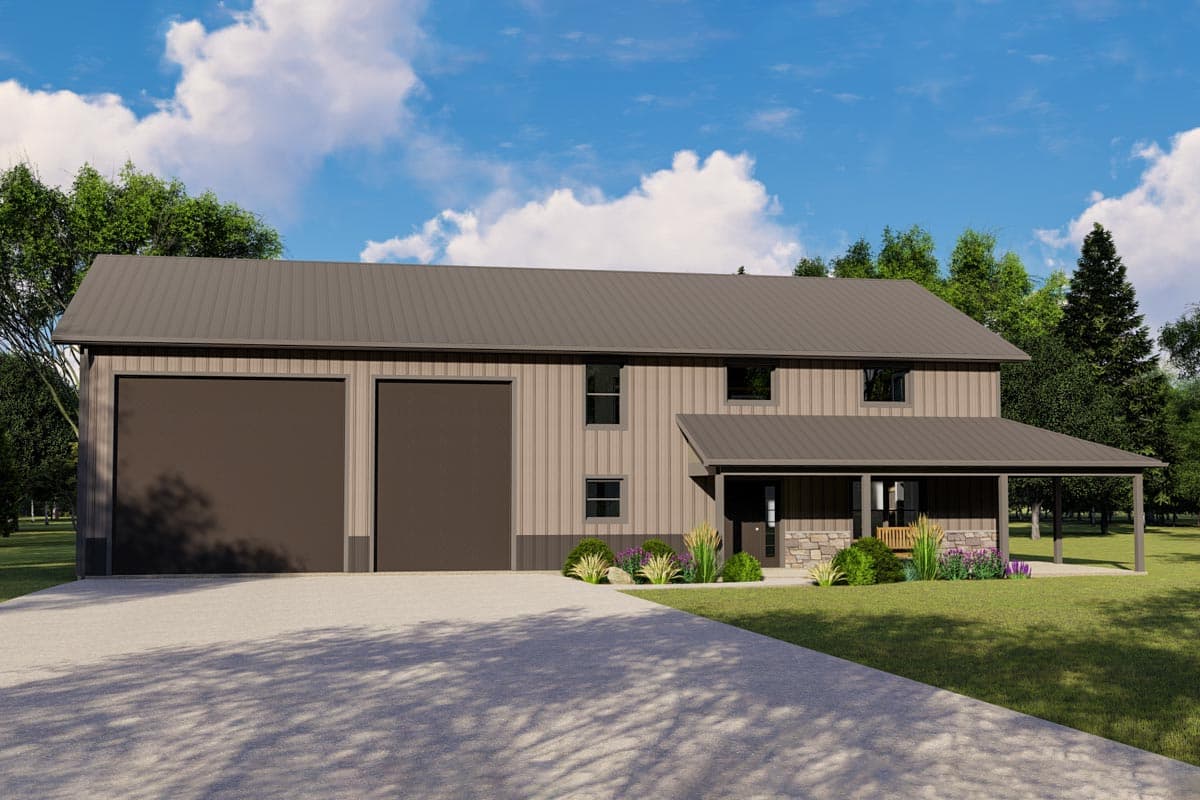 Plan 135045GRA: 3-Bed Barndominium House Plan with Home Office and Oversized Garage Doors - 2456 Sq Ft - Image #8 - Barndominium, Traditional