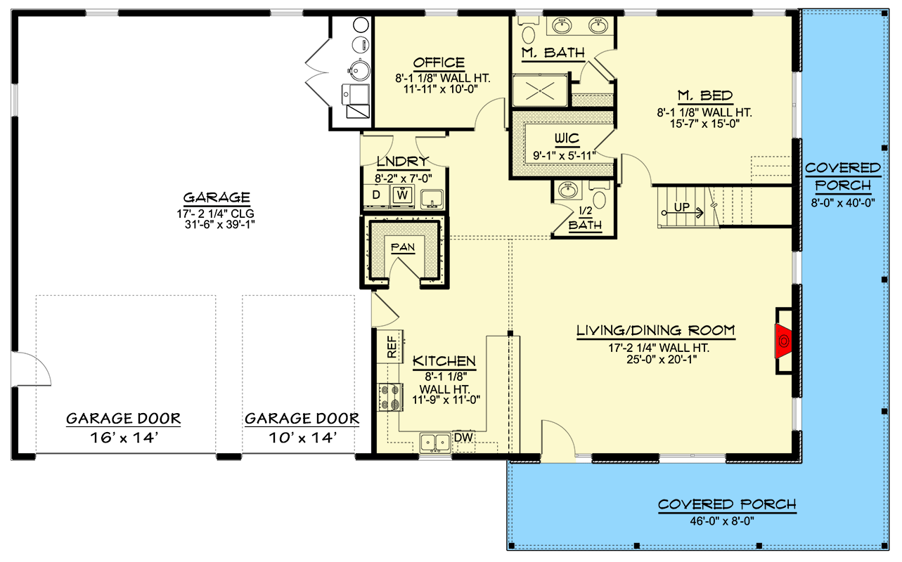 Plan 135045GRA: 3-Bed Barndominium House Plan with Home Office and Oversized Garage Doors - 2456 Sq Ft - Floor Plan - Main Level - Barndominium, Traditional