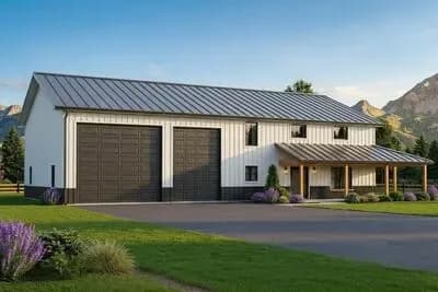 3-Bed Barndominium House Plan with Home Office and Oversized Garage Doors - 2456 Sq Ft