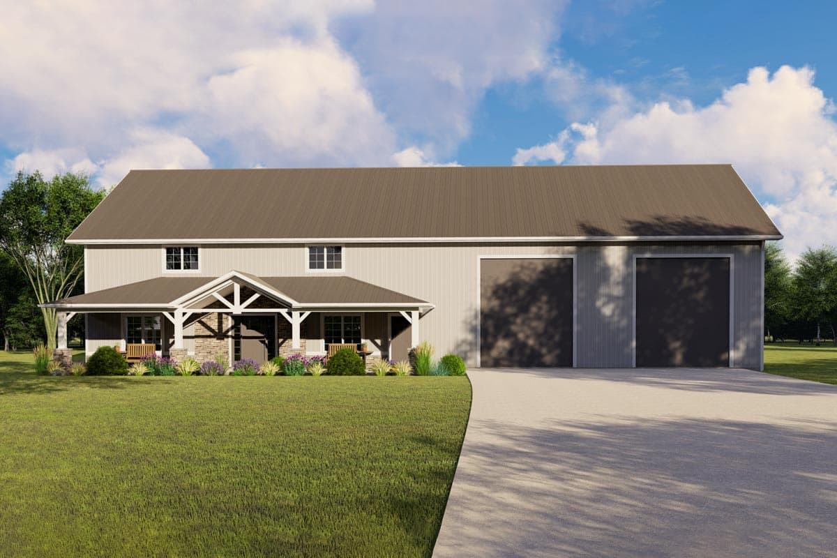 Plan 135046GRA: 3-Bed Barndominium Plan with Front and Rear Porches and Main-floor Master  - Image #5 - Barndominium, Country, Traditional