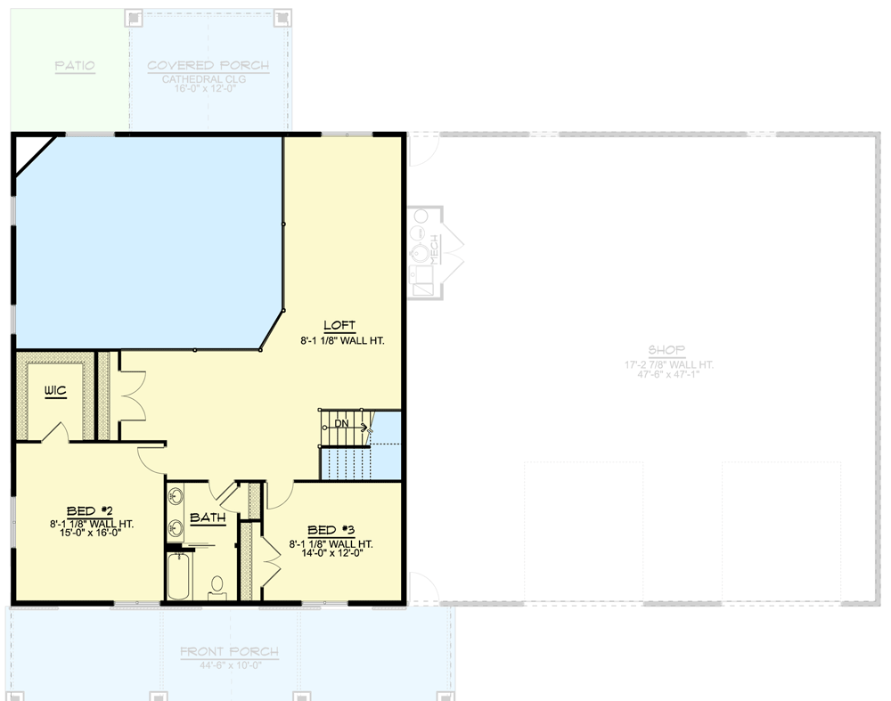 Plan 135046GRA: 3-Bed Barndominium Plan with Front and Rear Porches and Main-floor Master  - Floor Plan - 2nd Floor - Barndominium, Country, Traditional
