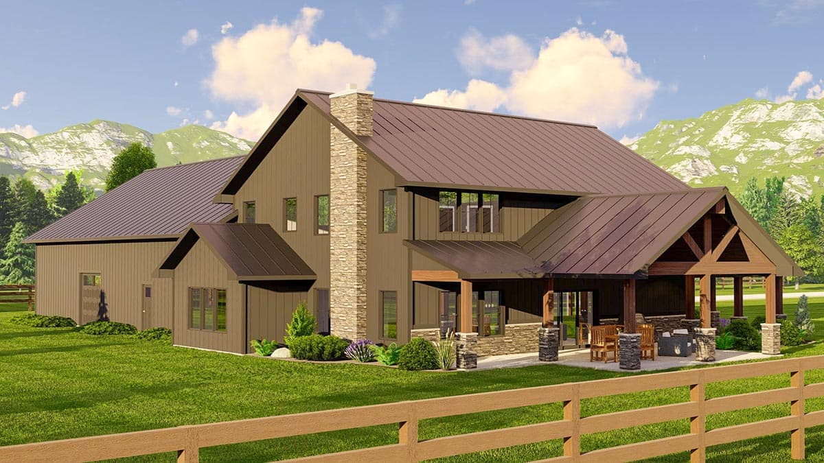 Plan 135047GRA: Barndominium with Wraparound Porch and 2-Story Living Room - 2765 Sq Ft - Image #5 - Barndominium, Country, Modern Farmhouse, New American, Traditional