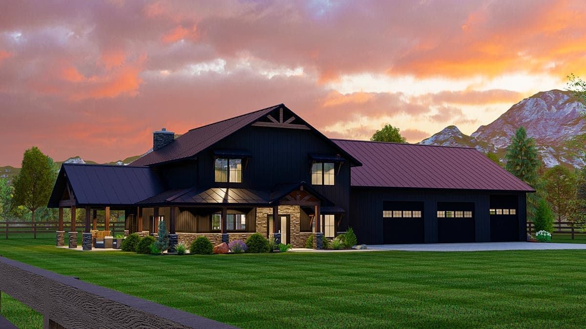Plan 135047GRA: Barndominium with Wraparound Porch and 2-Story Living Room - 2765 Sq Ft - Image #8 - Barndominium, Country, Modern Farmhouse, New American, Traditional