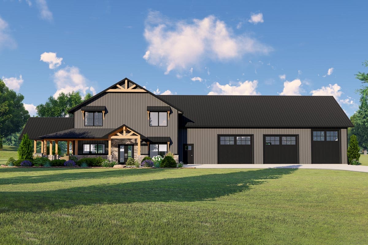 Plan 135047GRA: Barndominium with Wraparound Porch and 2-Story Living Room - 2765 Sq Ft - Image #9 - Barndominium, Country, Modern Farmhouse, New American, Traditional
