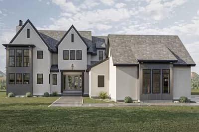 4-Bed Transitional House Plan with 2-Story Great Room